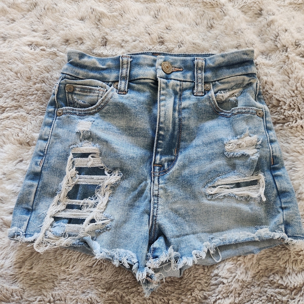 American Eagle Distressed Light Blue Denim Shorts 000